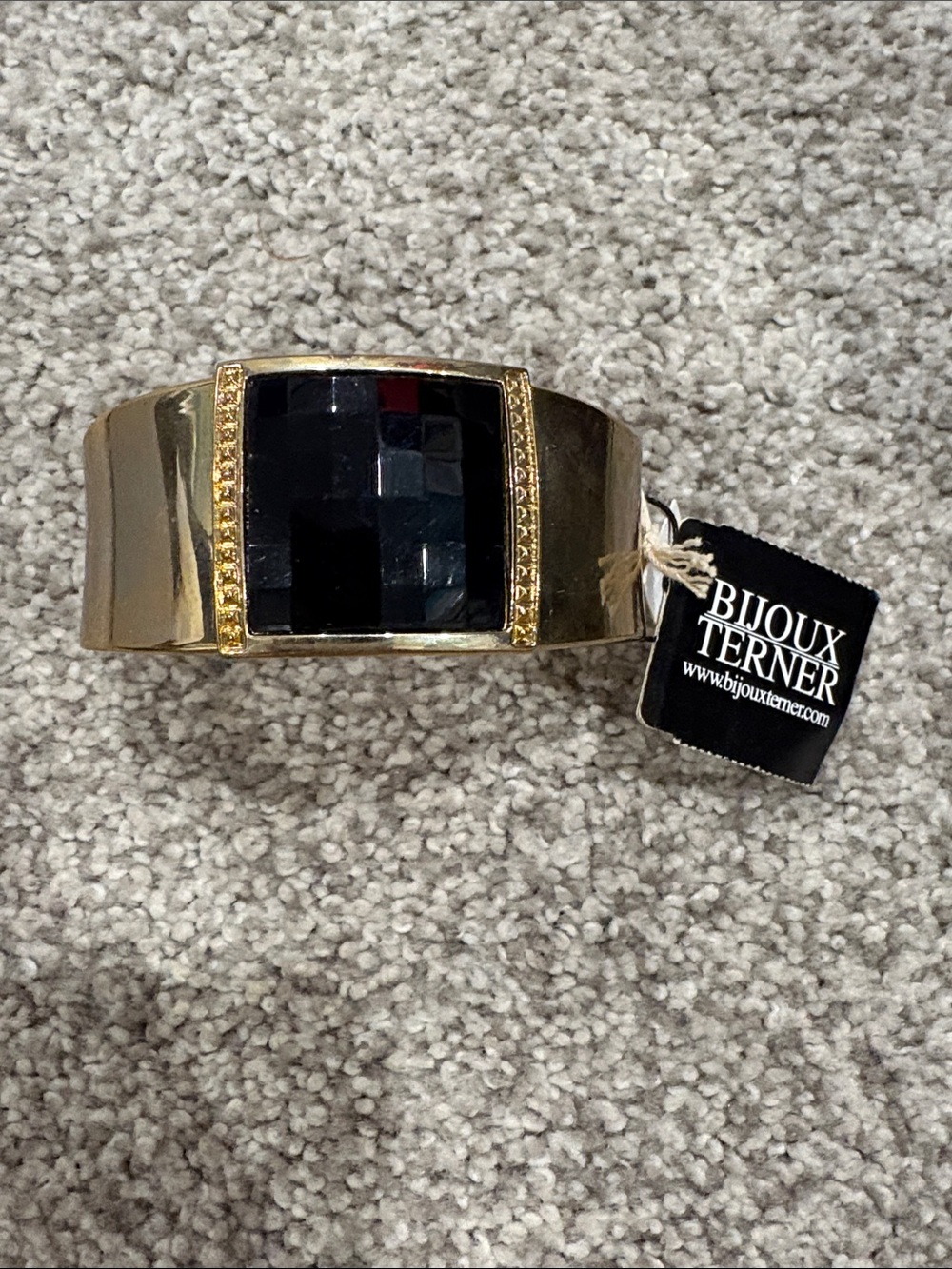 Bijoux Terner Gold Cuff with Black Faceted Center  NWT